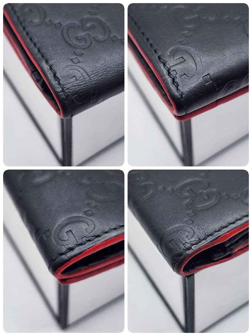 GUCCI グッチ シマ 二つ折り カードケース 黒×赤 正規品