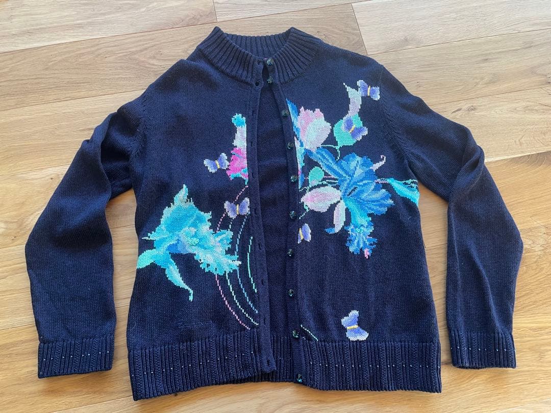 LEONARD 花柄刺繍 ネイビー カーディガン
