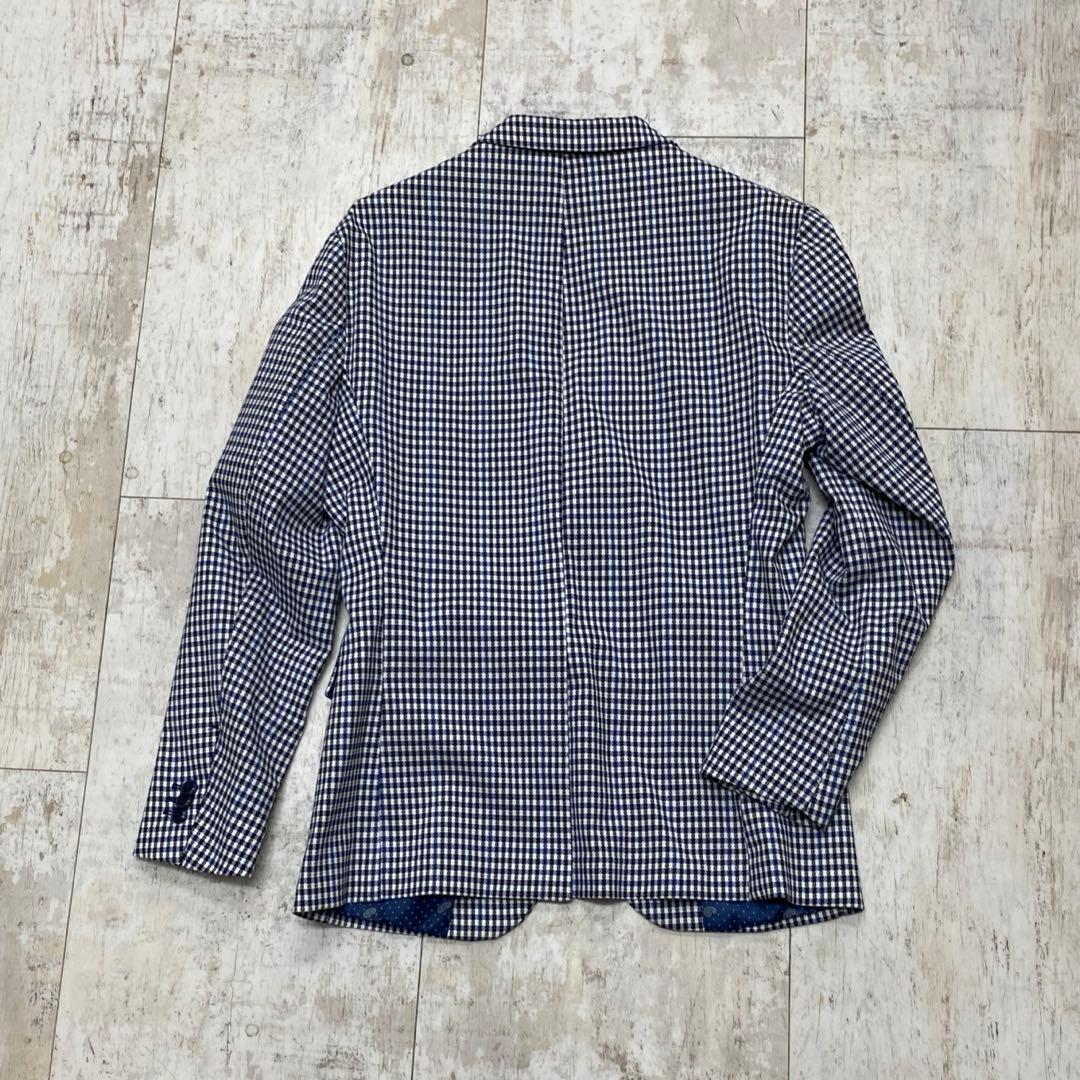 ZARA ザラ チェック柄 テーラードサマージャケット 48 ネイビー