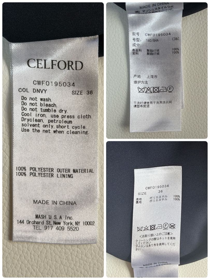 CELFORD バックサテンプリーツワンピース 36 ネイビー フォーマル
