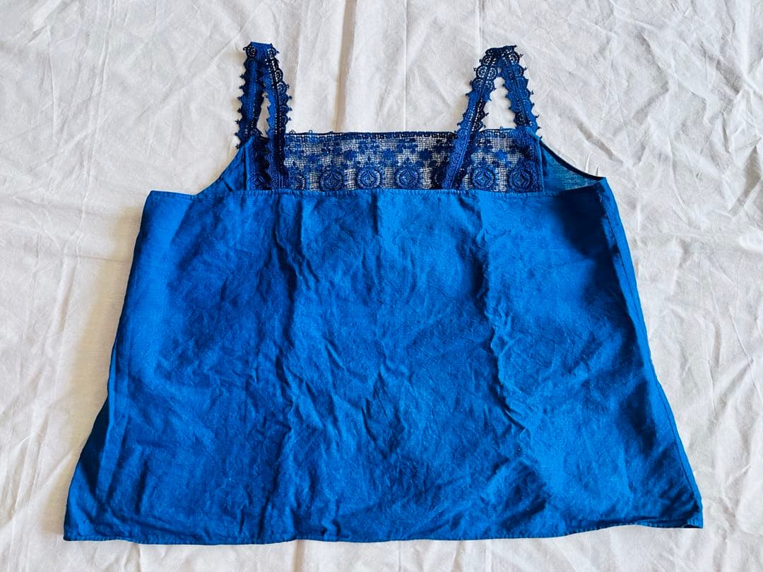 【Bbaywaterr】45Rレースキャミソール カットワーク刺繍 藍染め