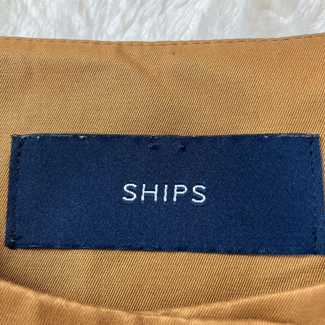 SHIPS ノーカラーコート M ブラウン ウエストリボン 春アウター　きれいめ