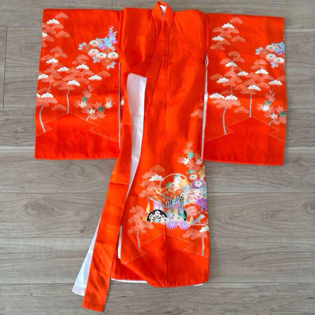 【美品】産着 祝着 赤 花籠 花 女の子 お宮参り