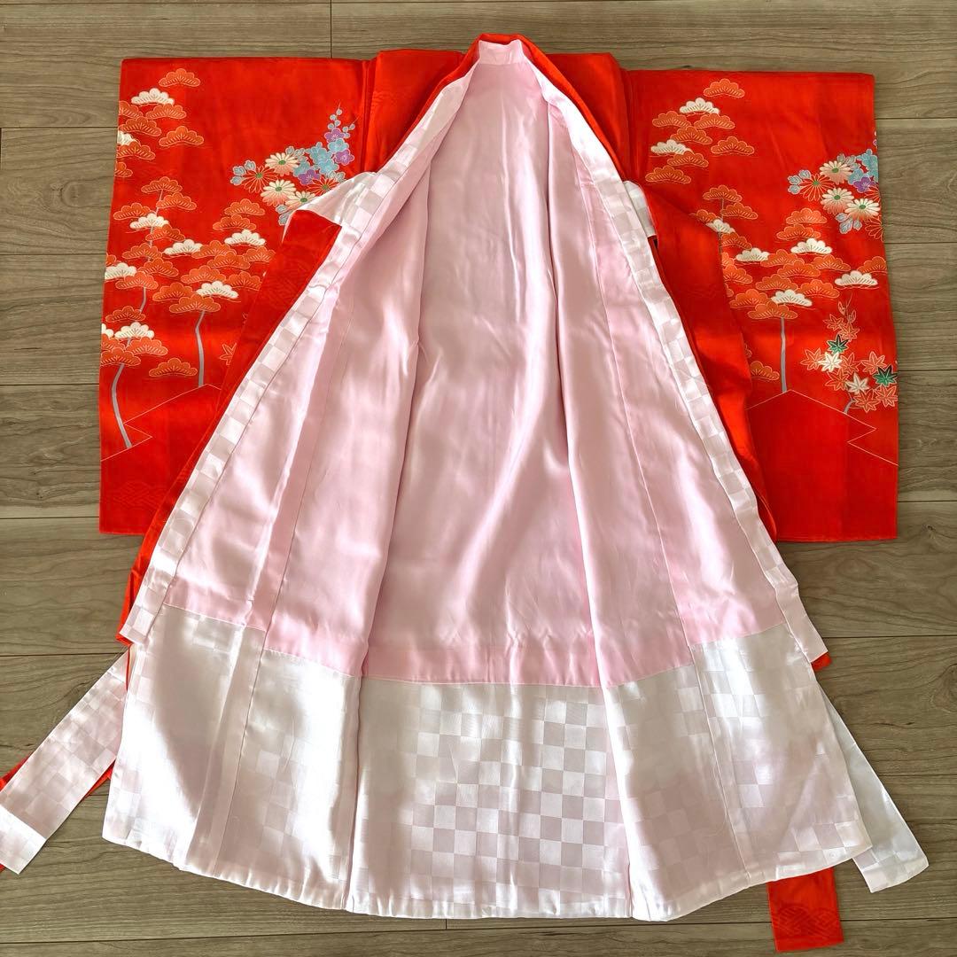 【美品】産着 祝着 赤 花籠 花 女の子 お宮参り