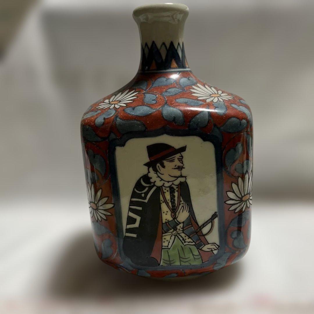 手描き陶器ボトル 一輪挿し　花模様　日本