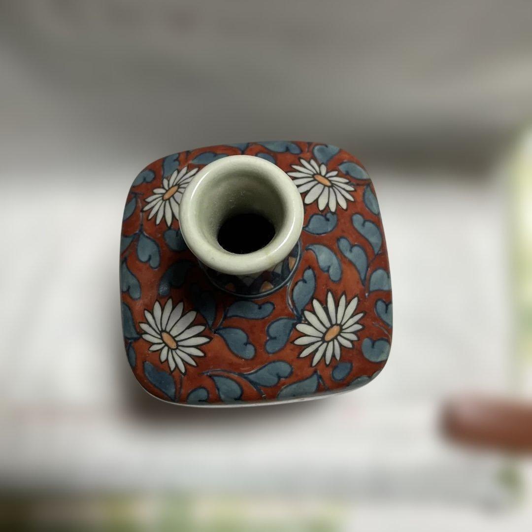 手描き陶器ボトル 一輪挿し　花模様　日本