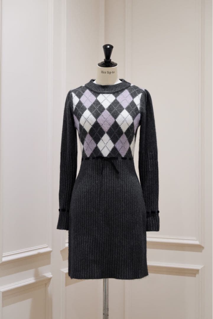 ワンピース Moor Argyle Ribbon Knit Dress