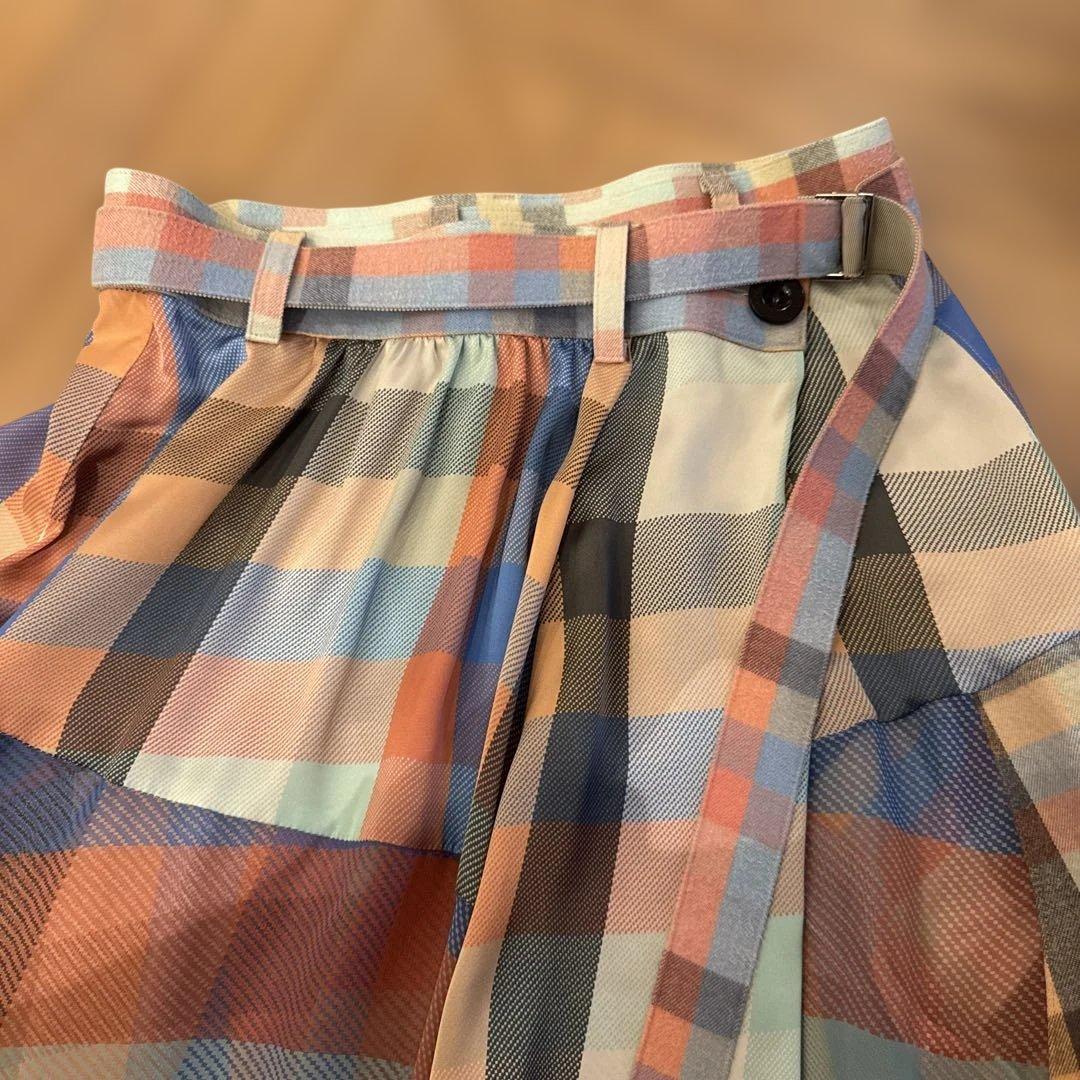 sacai チェックラップロングスカート