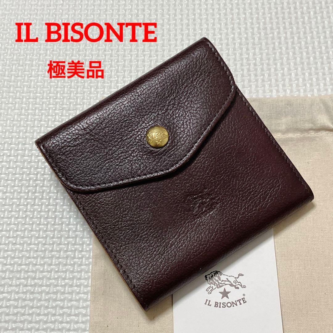 極美品IL BISONTEイルビゾンテ レザー三つ折り財布　チョコ　濃茶　袋付き