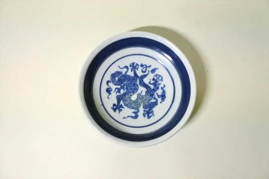 明治時代　瀬戸　染付　竜図　皿　５枚組　骨董品　アンティーク　g