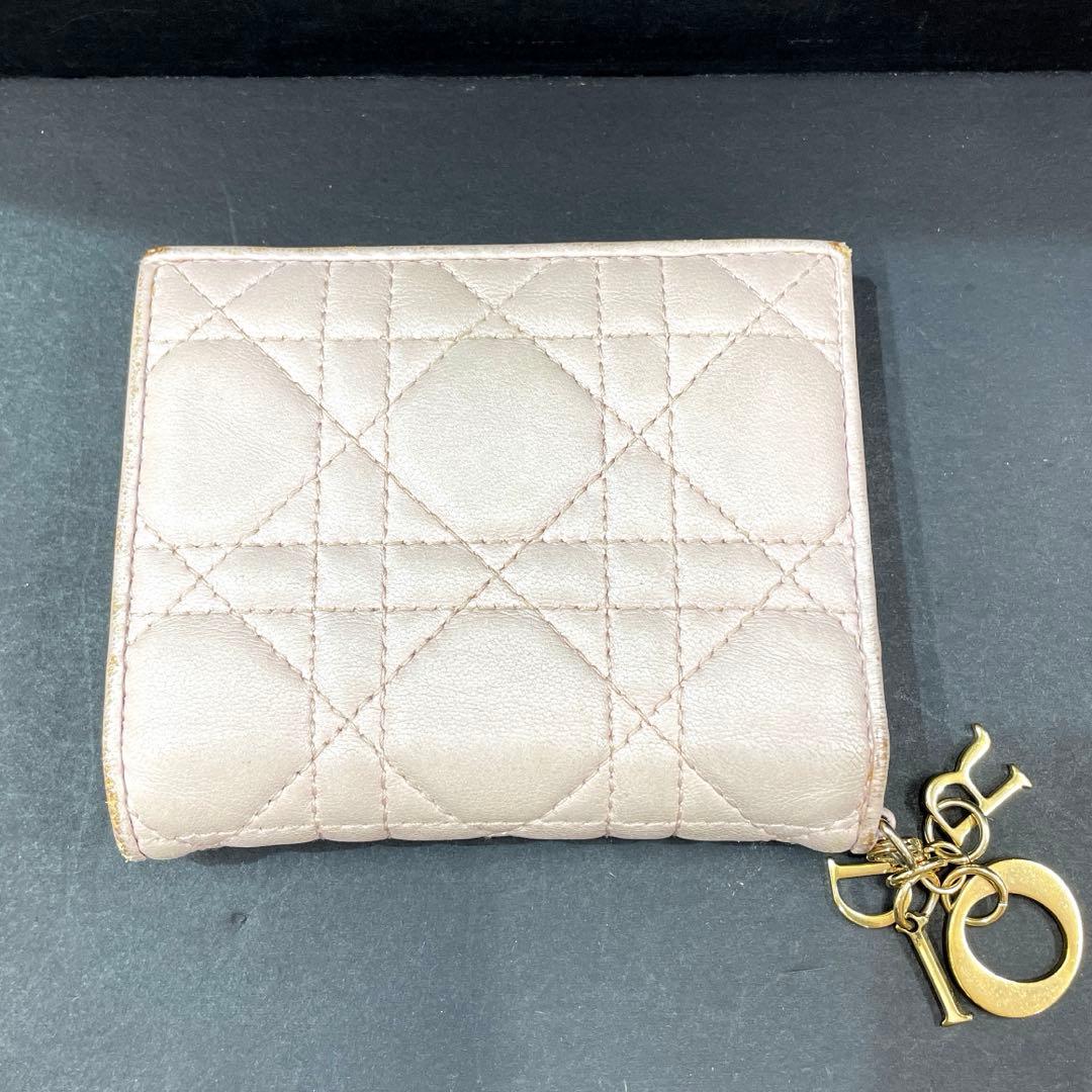 【M9】訳あり！Dior　ディオール ロータスウォレット　二つ折り財布　ピンク