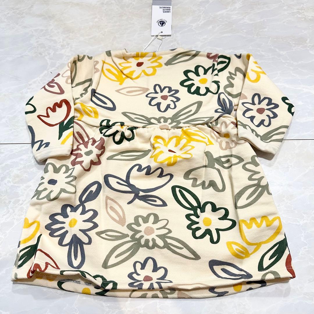 【新品】プチバトー スウェット長袖ワンピース 花柄　ギフト 巾着