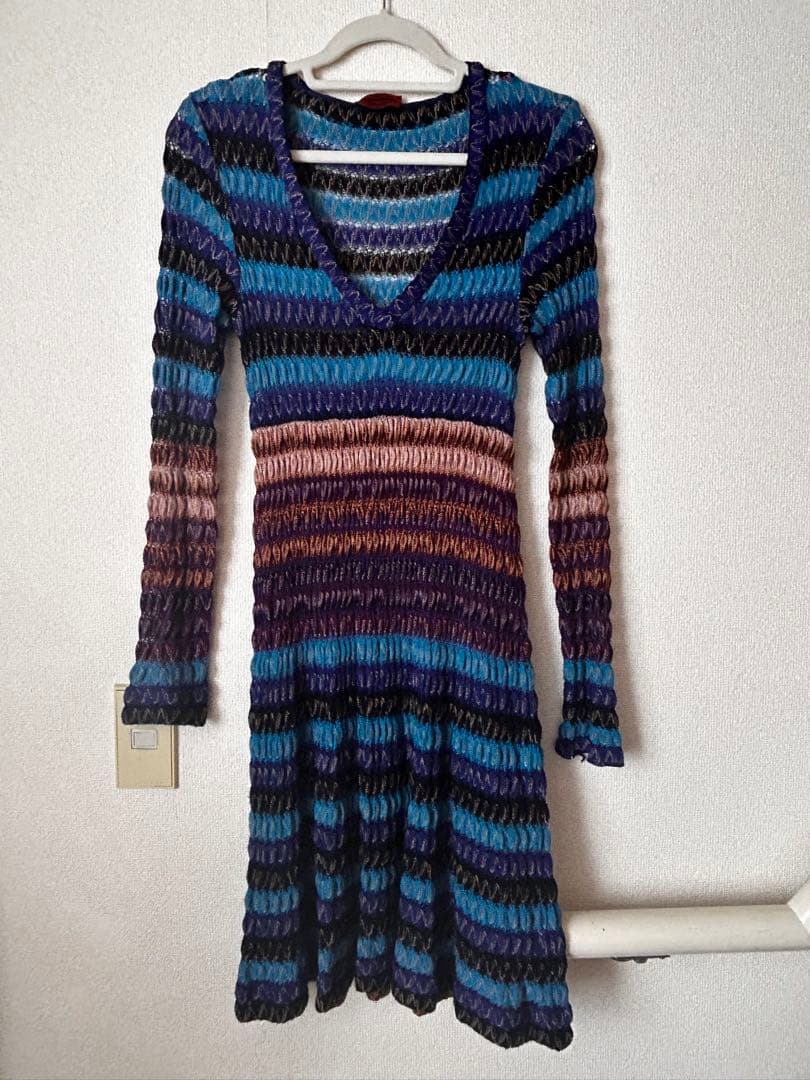 MISSONI ストライプ Vネック 長袖ワンピース
