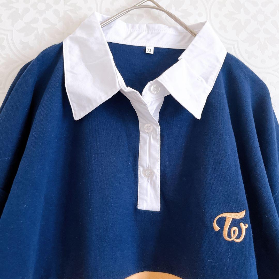 美品‼️TWICE ナヨン NAYEON RUN 長袖ポロシャツ ネイビー　XL