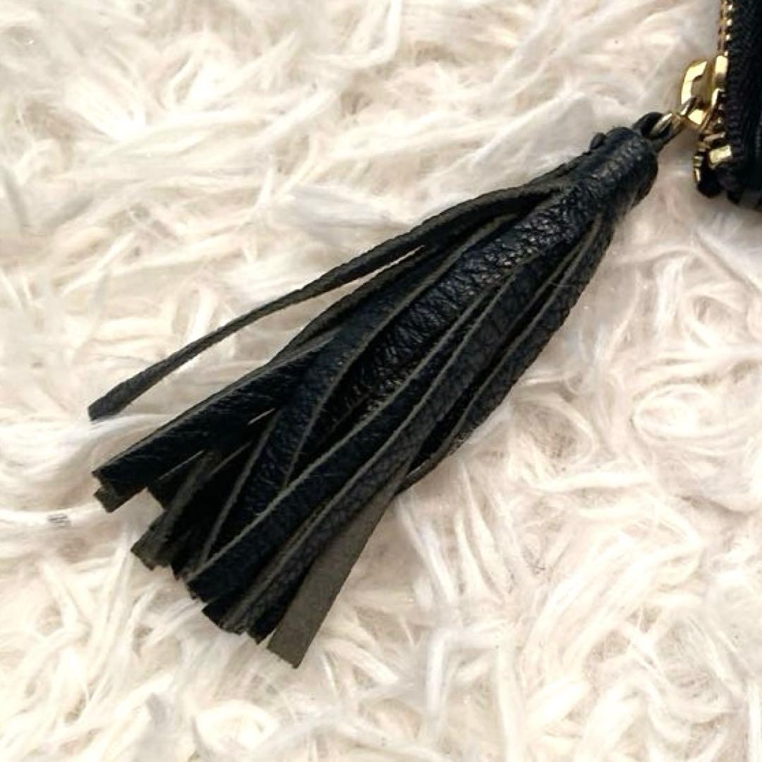 【美品】perche ペルケ　アクリル玉　本革 がま口 二つ折り財布　ブラック