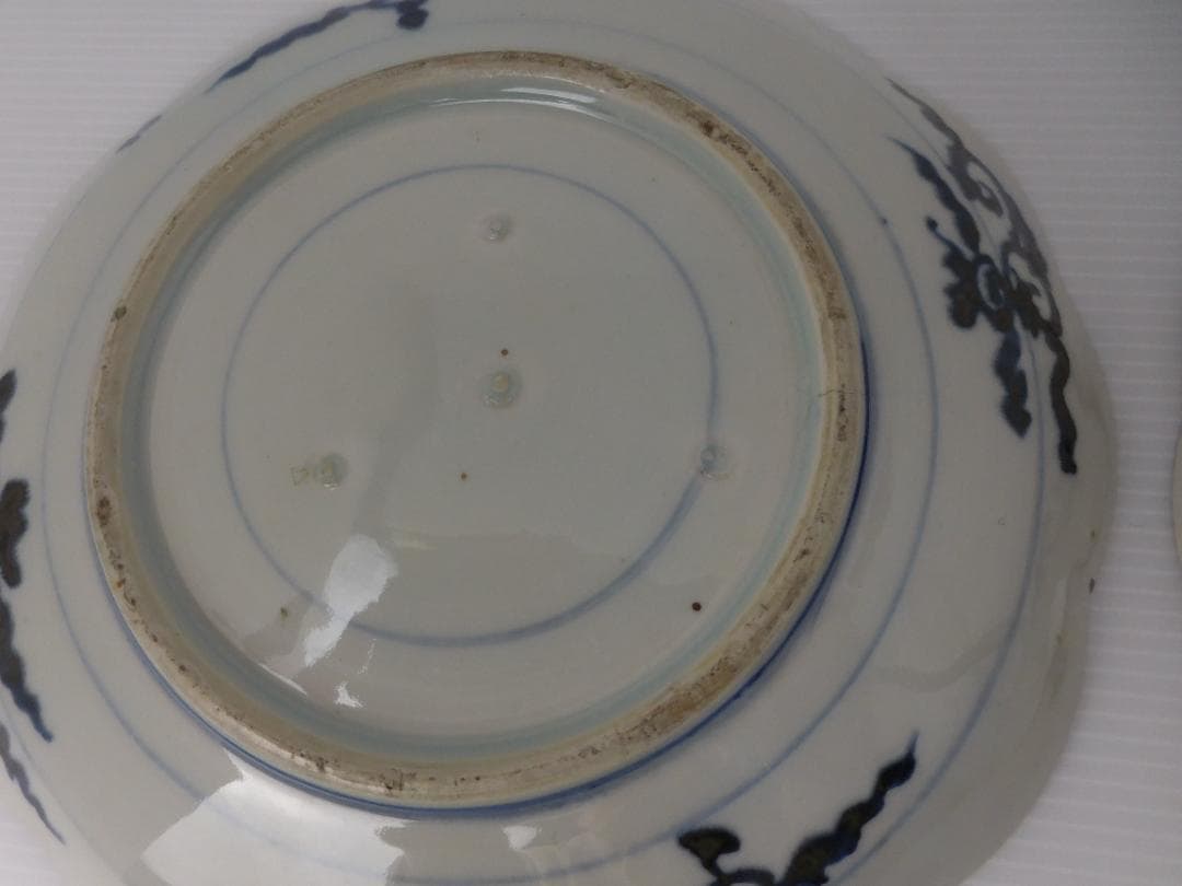 古伊万里　色絵花蝶七寸皿　２点　江戸後期