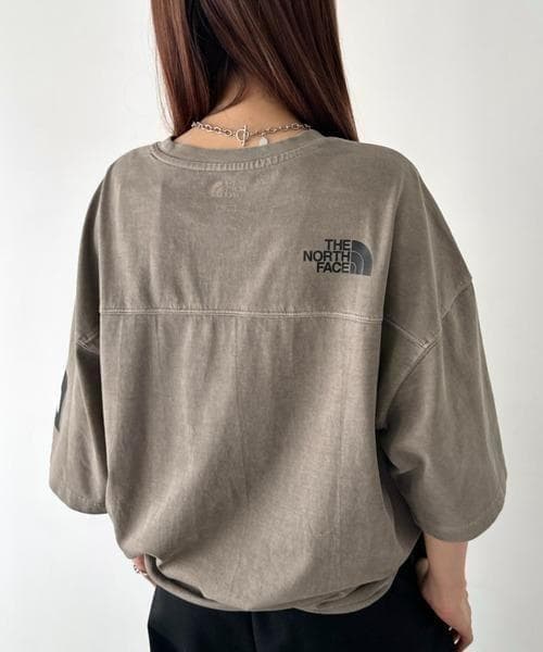 男女兼用／韓国限定 ノースフェイス ロゴ ステッチ Tシャツ ブラウン XL