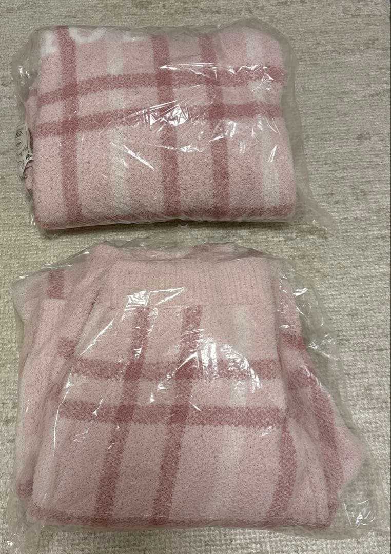 【クリーニング済】チェック柄プルオーバー&ロングパンツセット【ピンク】