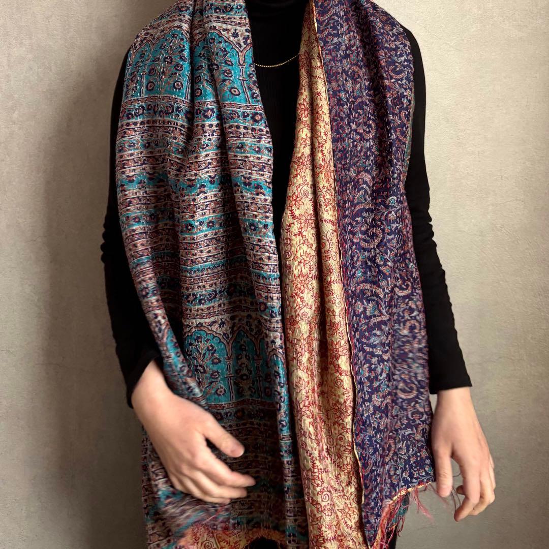 カンタ刺繍 シルクストール インド Kantha embroidery 刺し子
