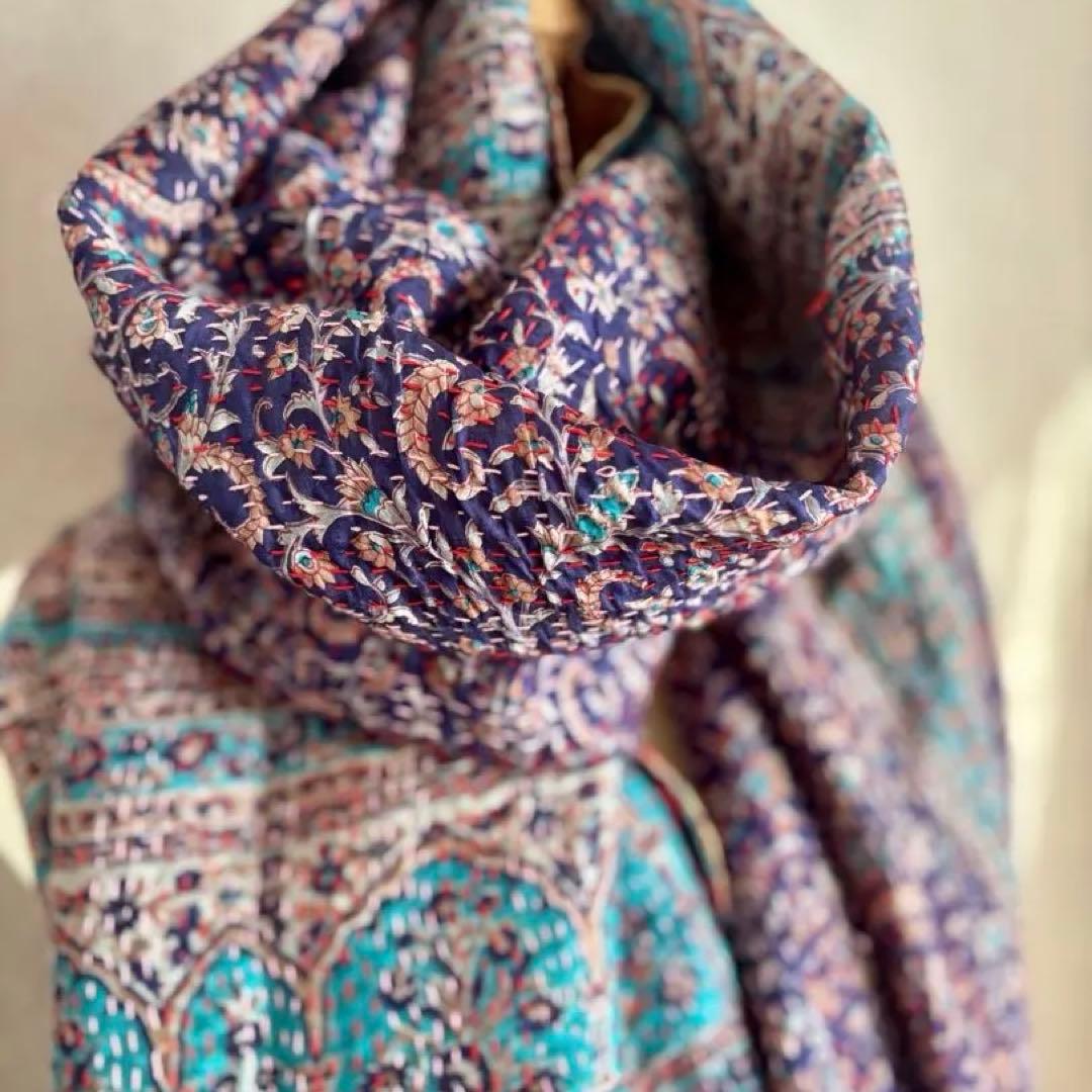 カンタ刺繍 シルクストール インド Kantha embroidery 刺し子
