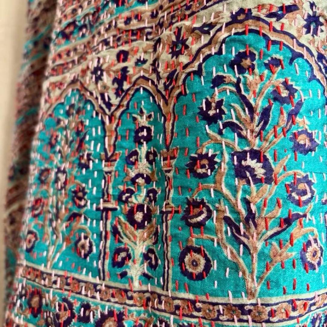 カンタ刺繍 シルクストール インド Kantha embroidery 刺し子