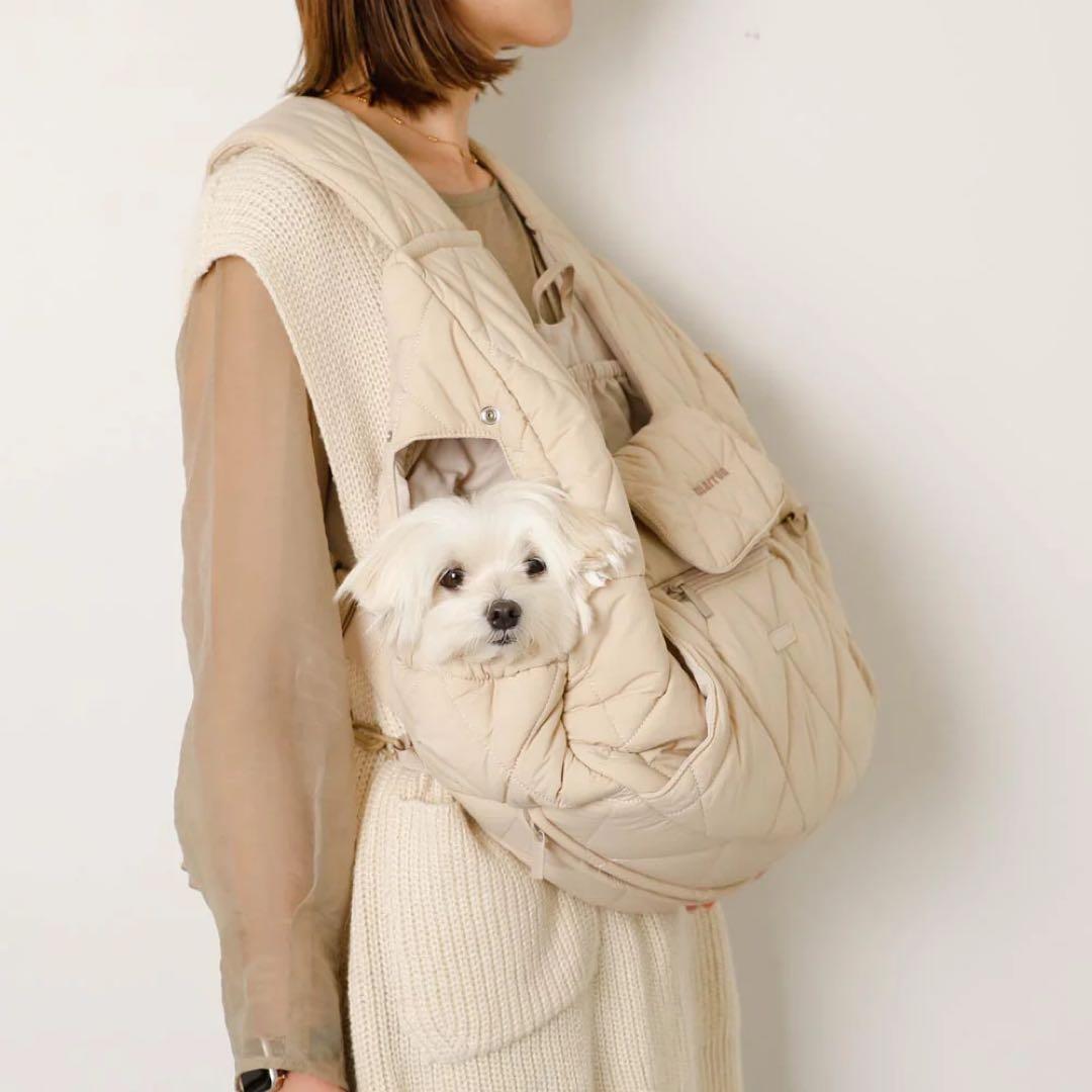 犬用キルティングメッシュ付きフロントリュック（名入れ有）チャコールグレーMサイズ