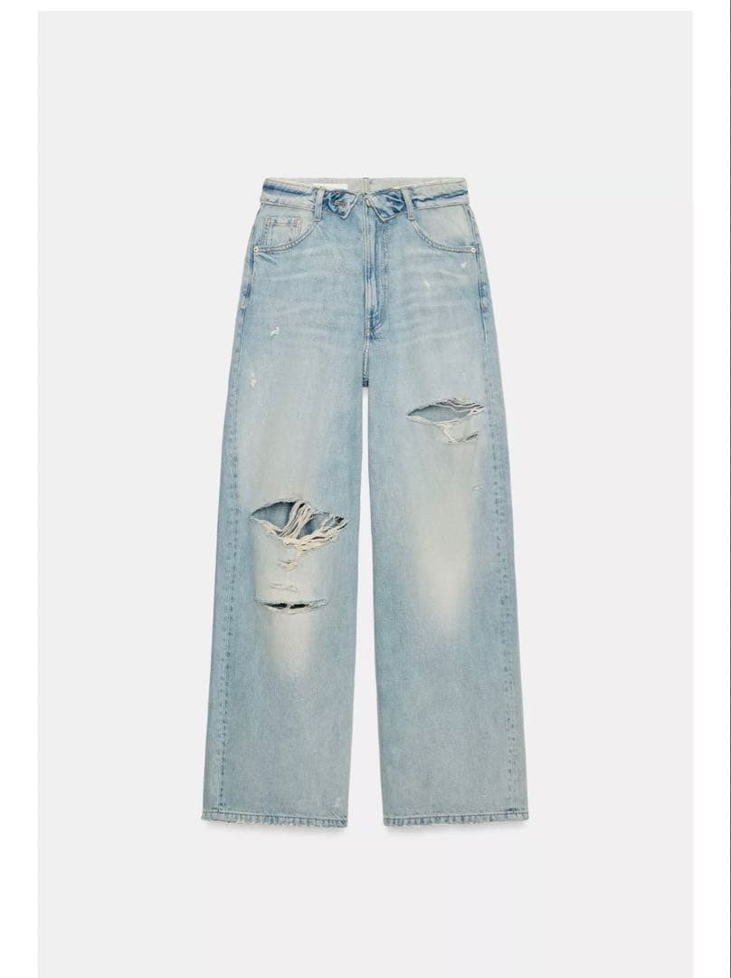 即日発送　新品ZARA TRF ミッドライズ折り返しウエストデニムパンツ 32