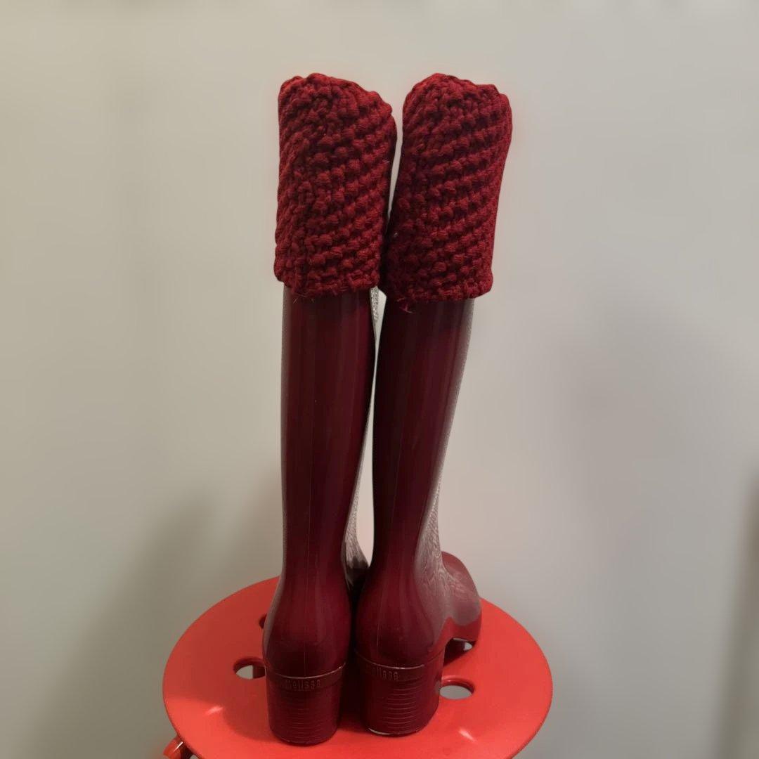 Melissa メリッサ　ニット付きレッド赤ラバーブーツレインブーツ長靴24.5