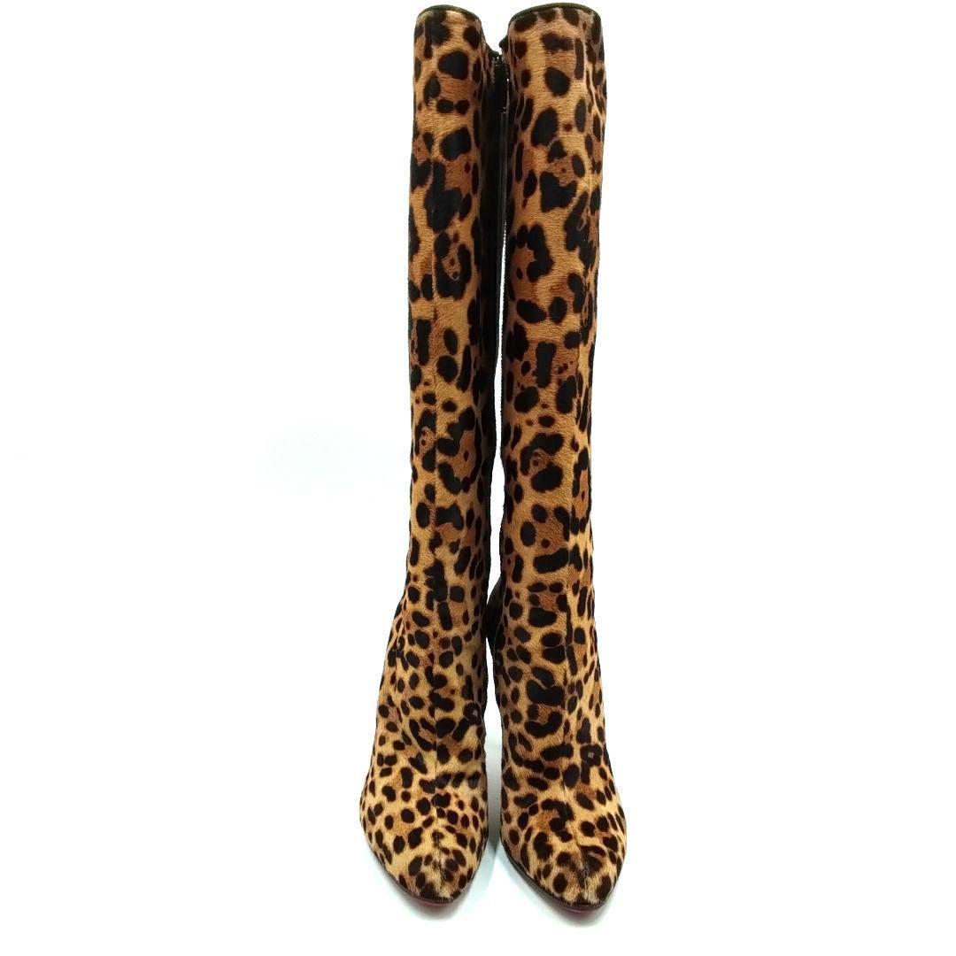 Christian Louboutinルブタン ロングブーツ ハラコ レオパード