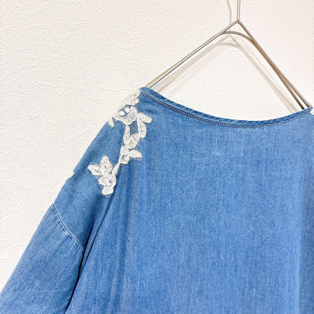エルマンノシェルヴィーノ ワンピース M デニム レース 半袖リヨセル 0423