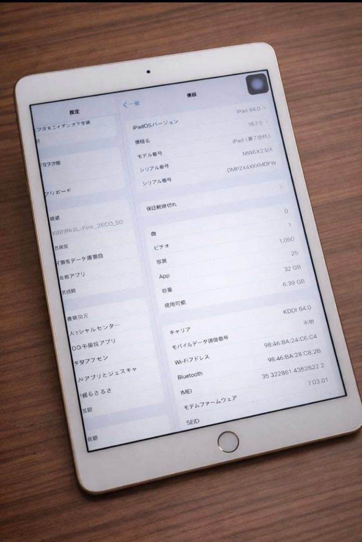 【美品】iPad 第7世代 32GB SIMフリー セルラー バッテリー89%