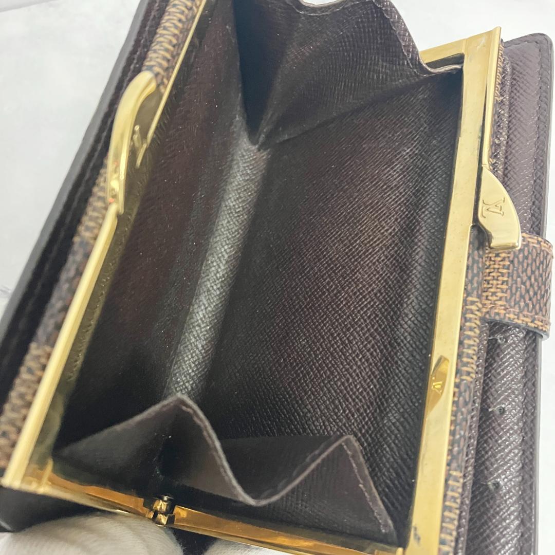 B975【美品】LOUIS VUITTON★ダミエ がま口二つ折り財布 ブラウン