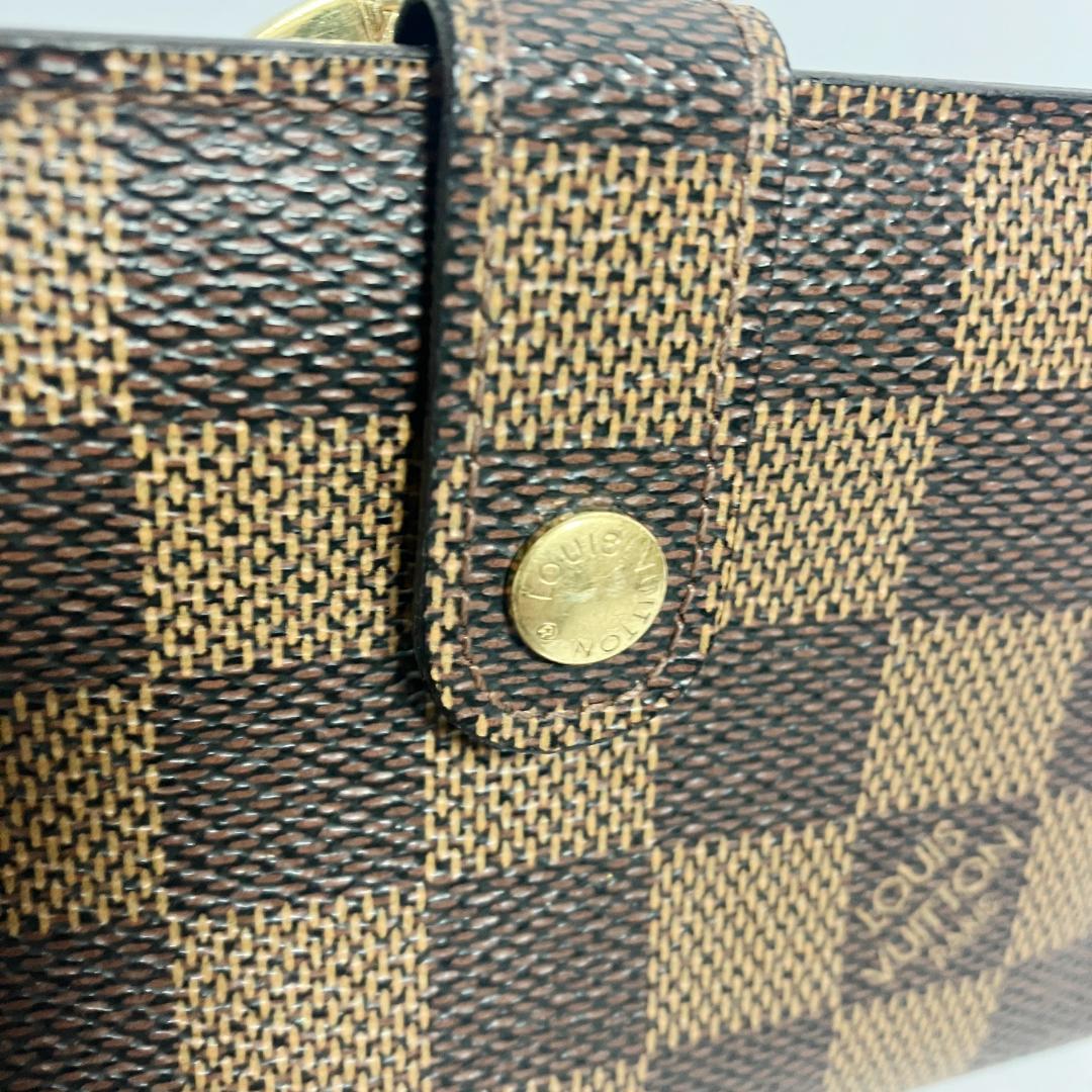 B975【美品】LOUIS VUITTON★ダミエ がま口二つ折り財布 ブラウン