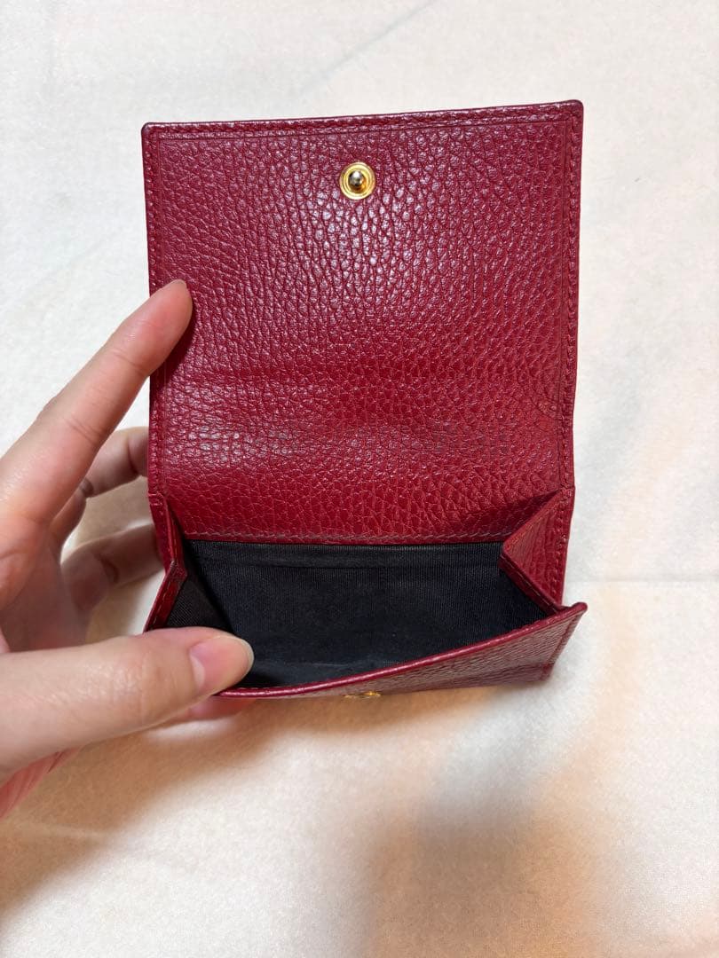 レザー 三つ折り財布 レッド