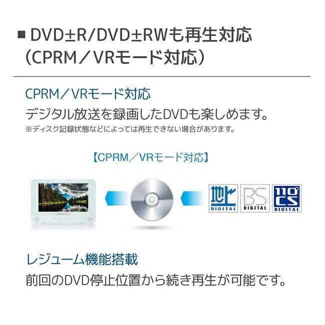 GRANPLE 防水 テレビ ポータブル DVD プレーヤー 地デジ 浴室