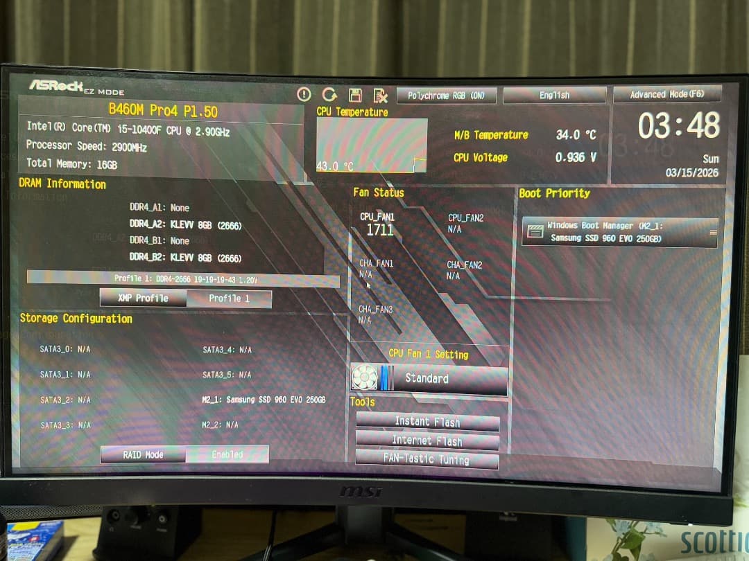 マザーボード ASRock B460M Pro4 + Intel Core i5