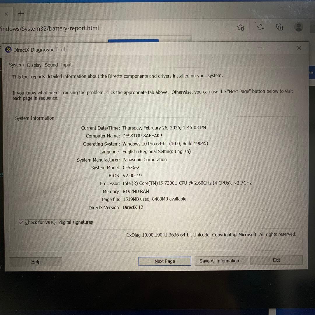 Windowsノート本体 Panasonic CF-SZ6 i5-7300U/8GB