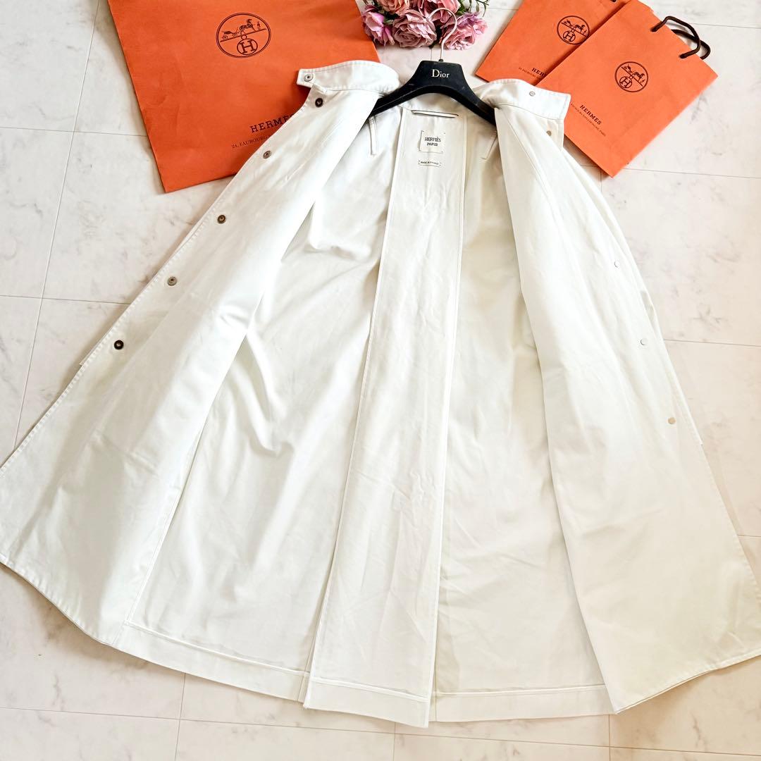 極美品★HERMES コットン スプリングコート セリエボタン ホワイト 38