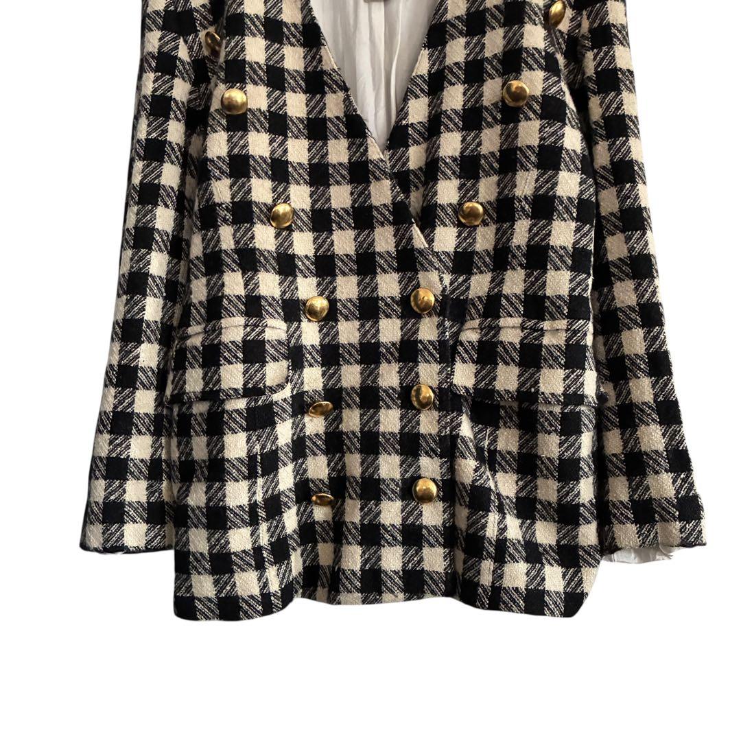 ESCADA 80s-90s シルク混 金ボタン チェック柄 ジャケット M相当