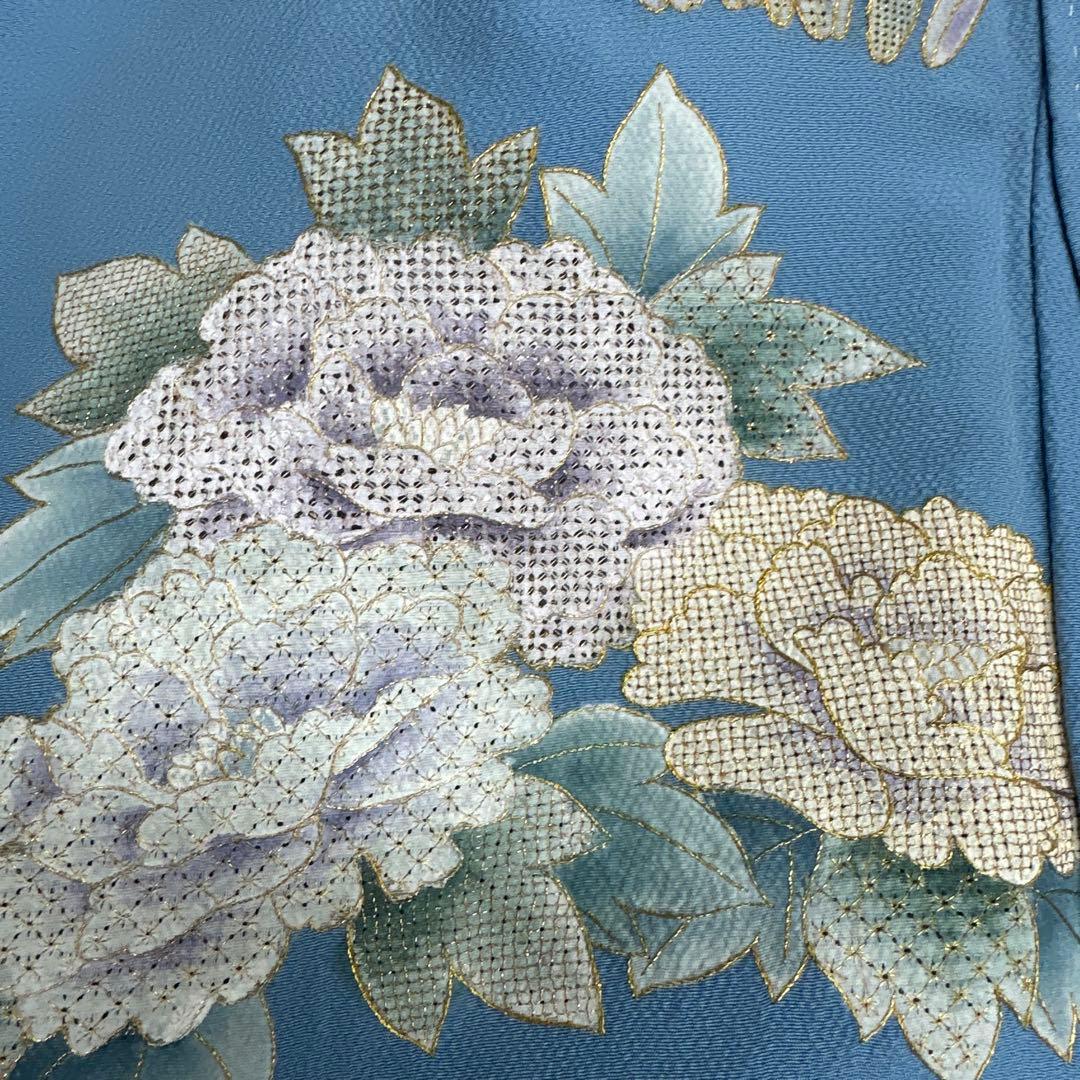 総刺繍 スワトウ刺繍 水色地 振袖 胴抜き