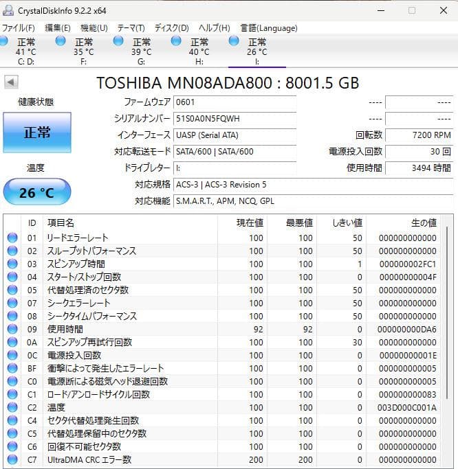 TOSHIBA MN08ADA800 8TB 内蔵型HDD
