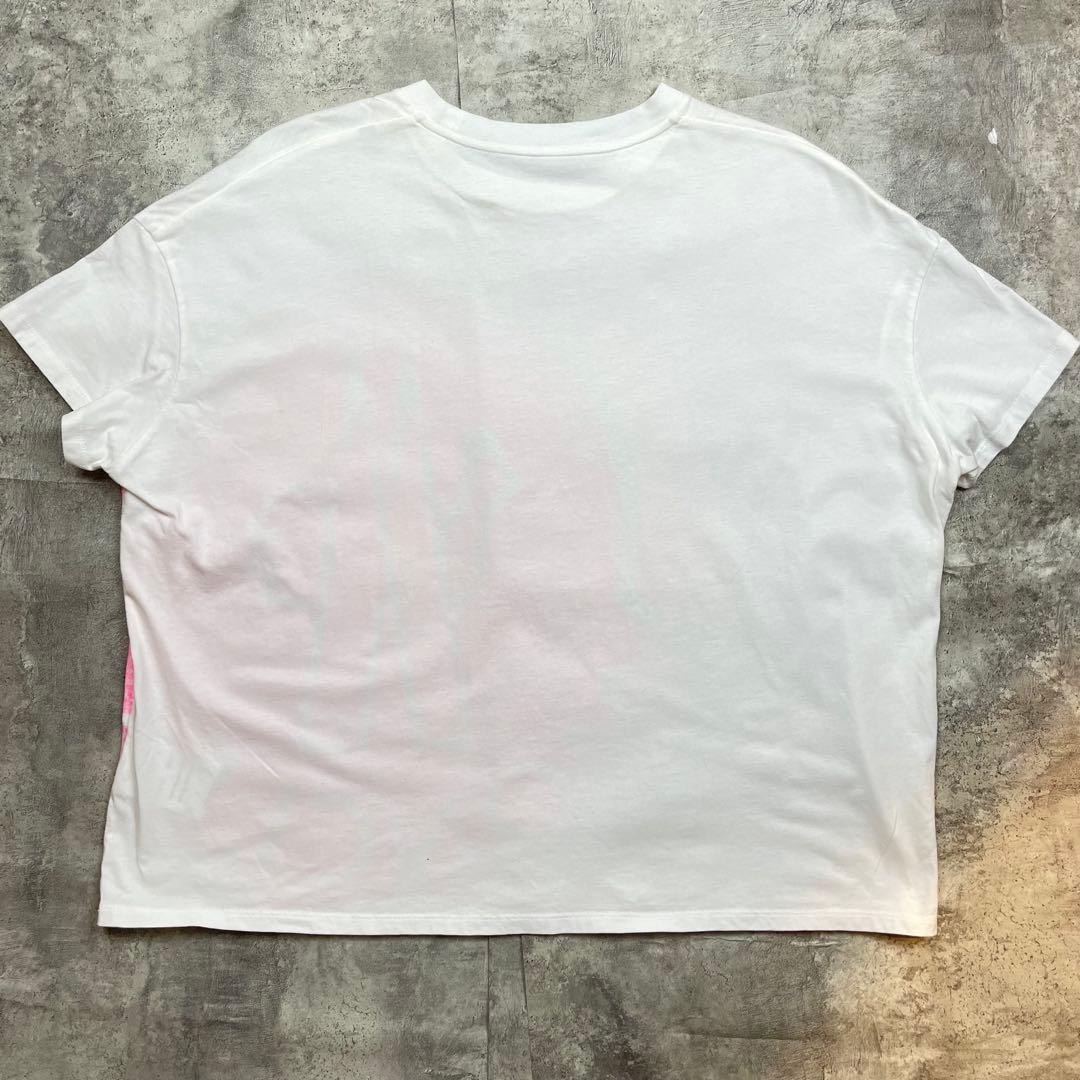 MONCLER ビッグロゴ スプレープリントTシャツ 白×ネオンピンク