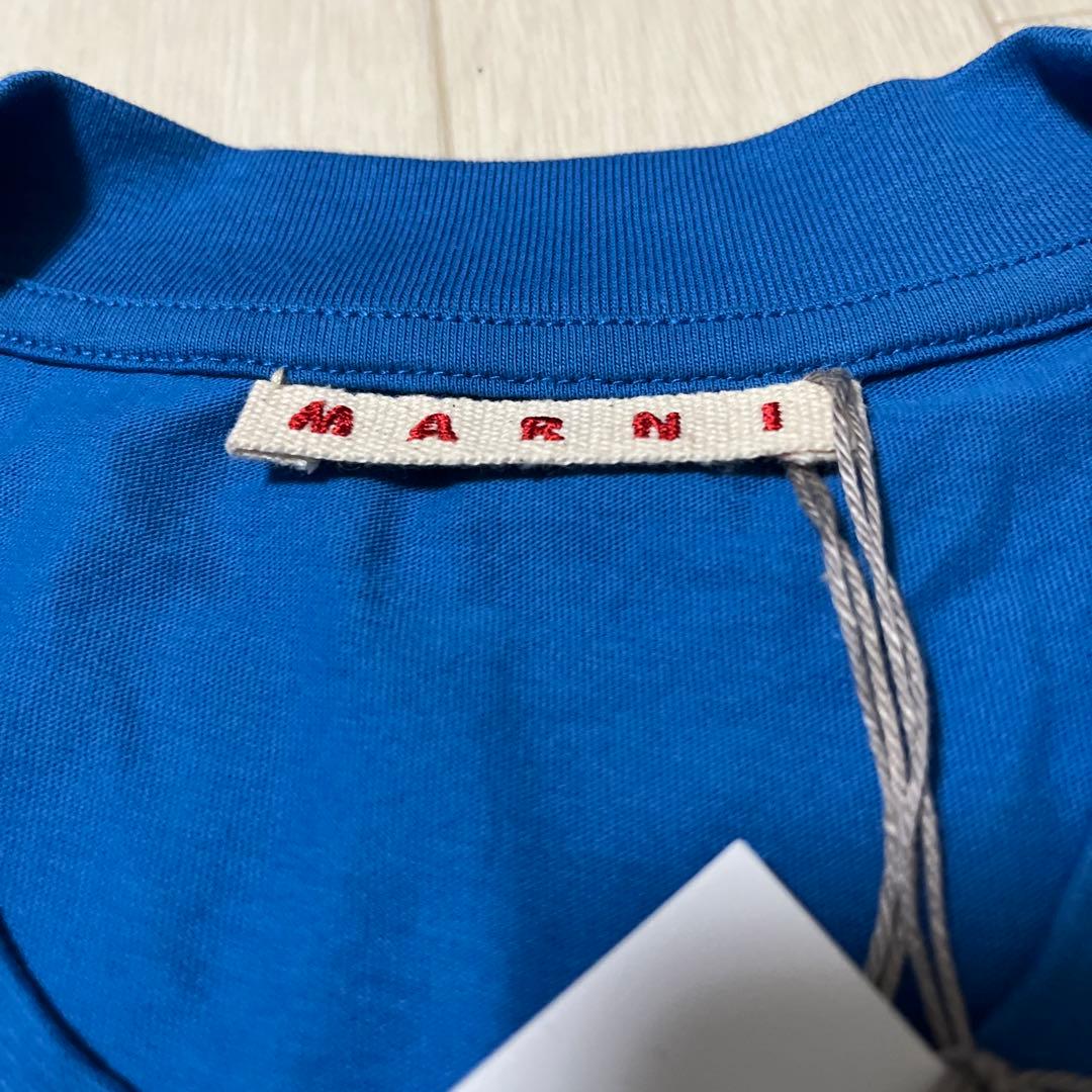 美品　MARNI ロゴ刺繍　ブルー Tシャツ