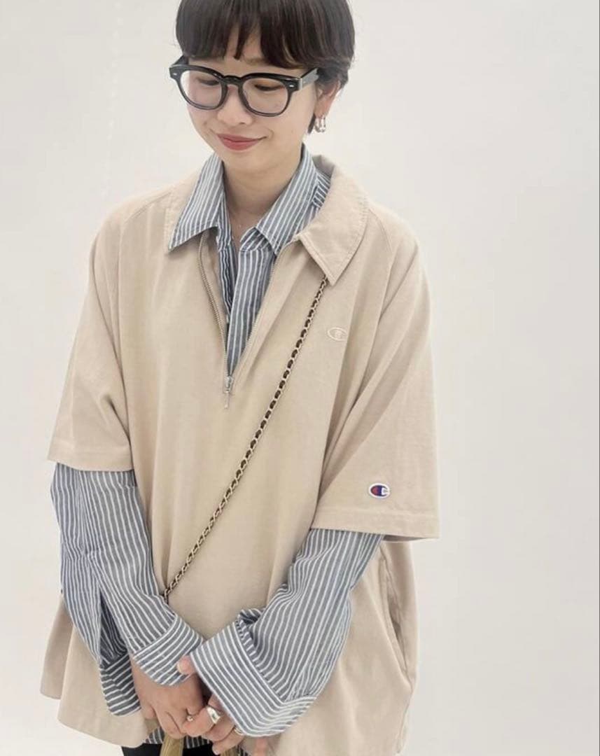 FRAMeWORK チャンピオン 別注JERSEYHALFZIPTEE
