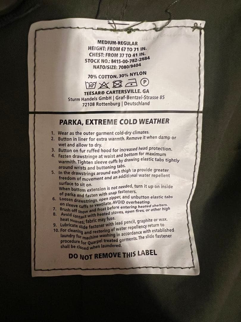 米軍M65 Fishtail parka Mサイズ mil-tec社製正規品