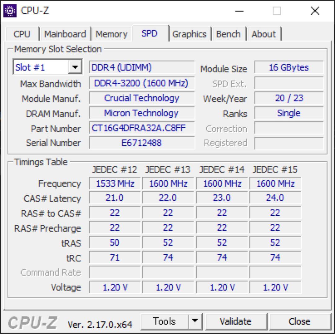 Crucial CT16G4DFRA32A(16GB DDR4 x 2枚)