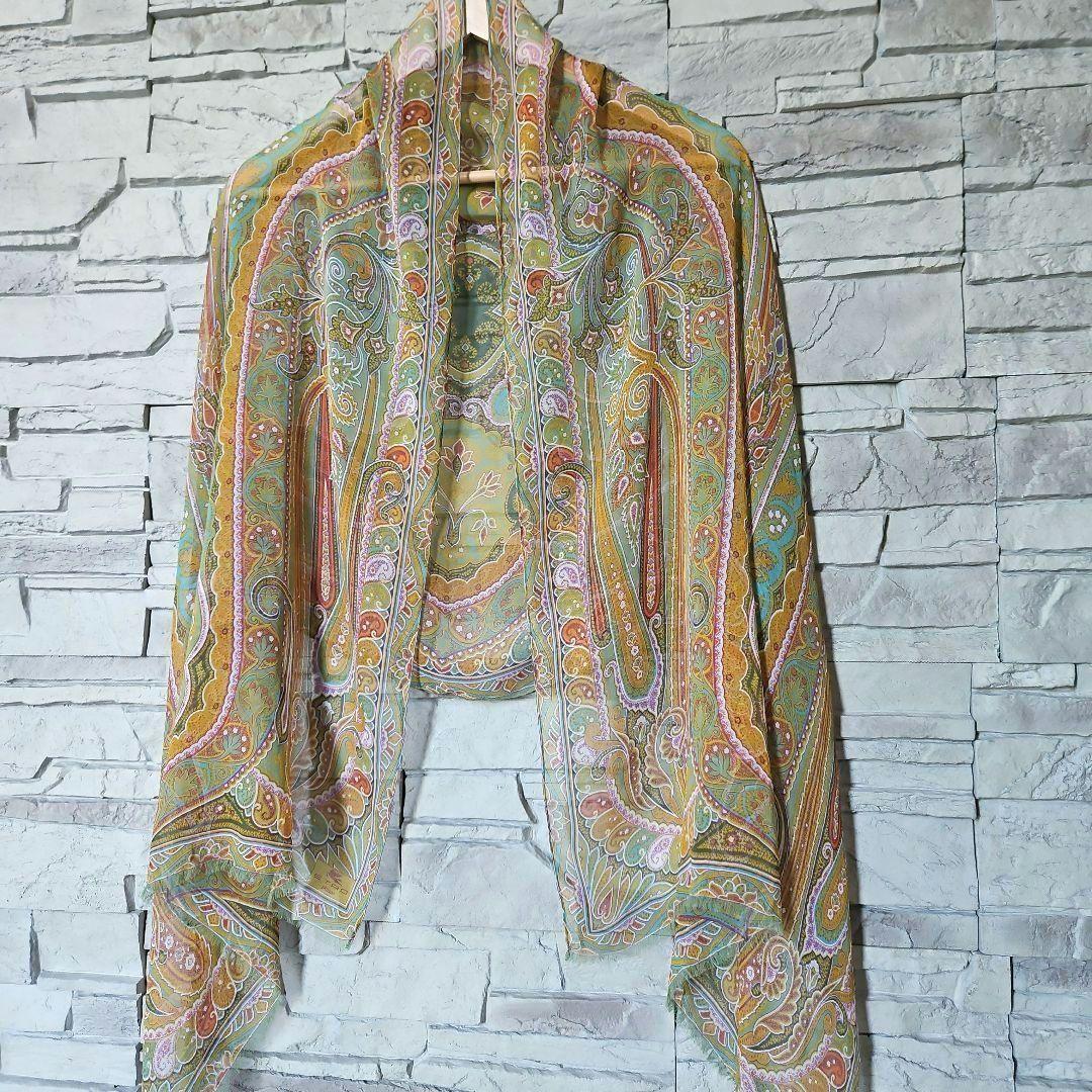 エトロ ETRO ストール グリーン系マルチカラー シルク