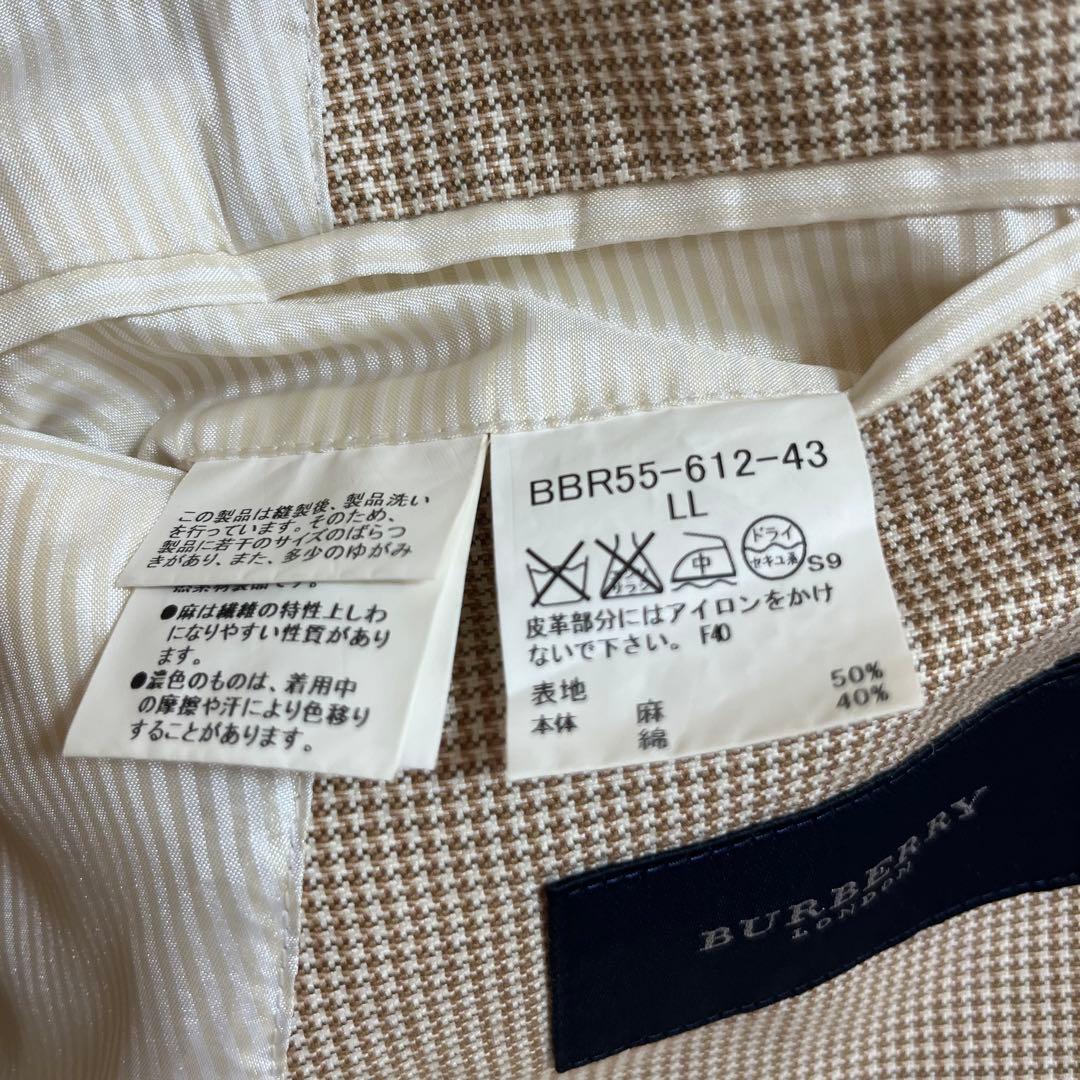 美品 BURBERRY ジャケット ベージュ 千鳥格子 麻 綿 シルク混 LL