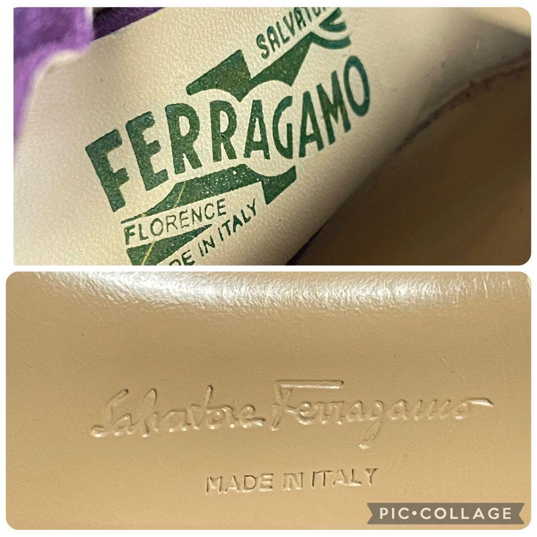 【極美品】Farragamo★ショートブーツ　リボン　サイドジップ　パープル