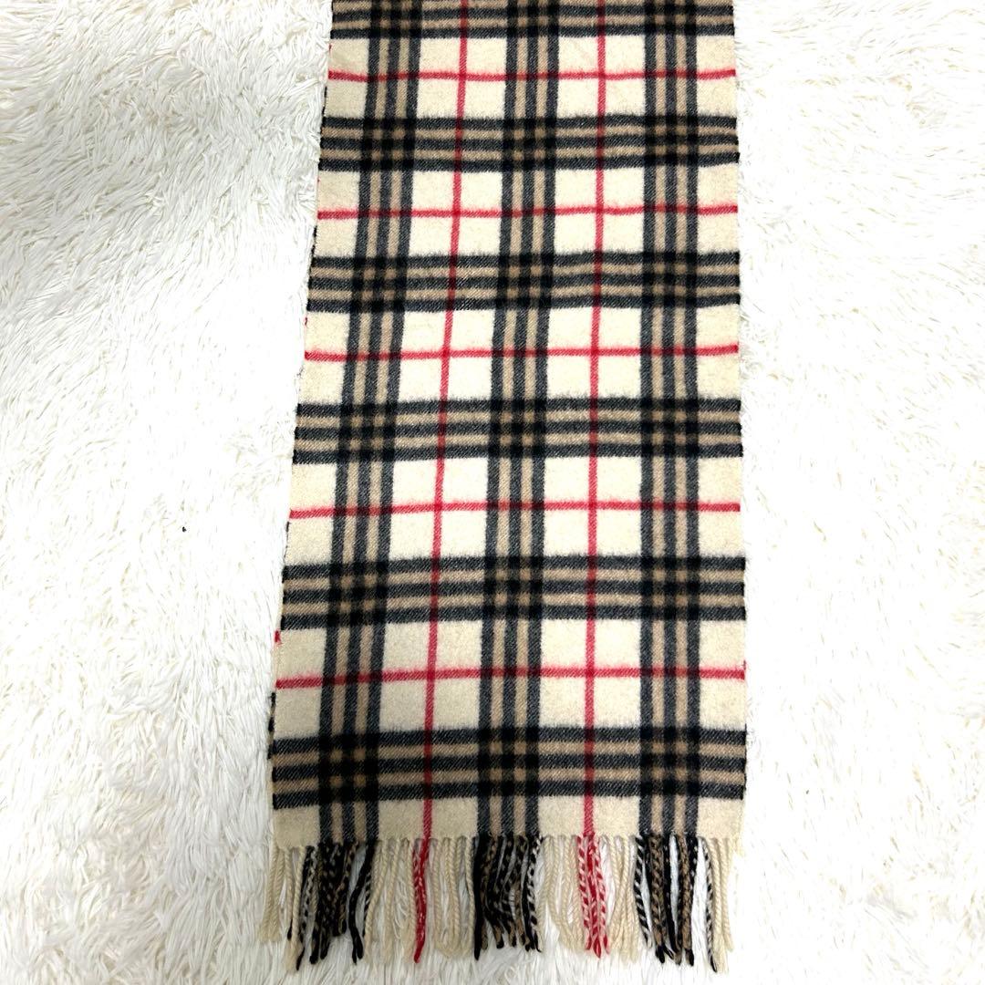 Burberry ノバチェック　カシミヤ100マフラー　白